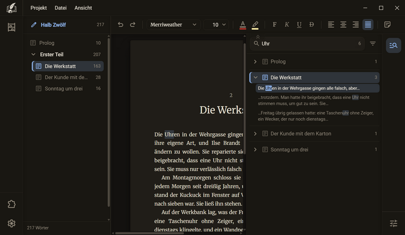 Die erweiterte Suche, dunkles Farbschema