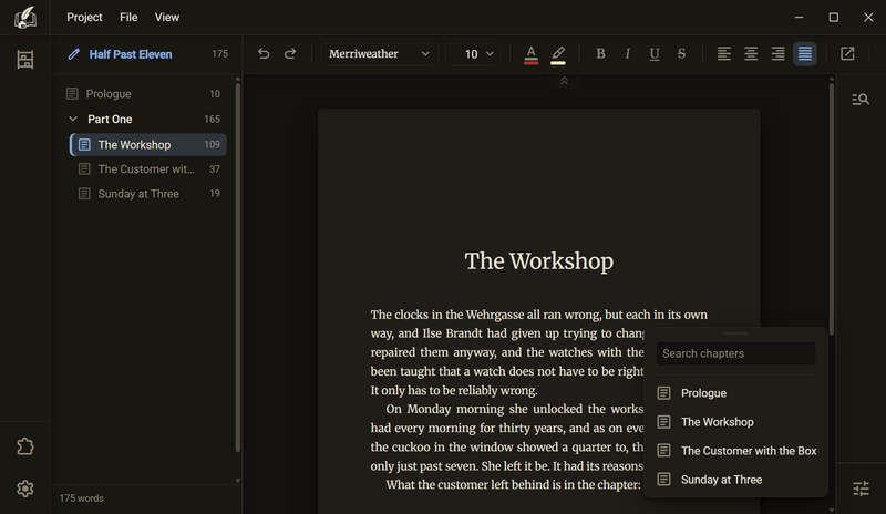 The list for the chapter link with the search field Search chapters and the chapters of the book, dark mode