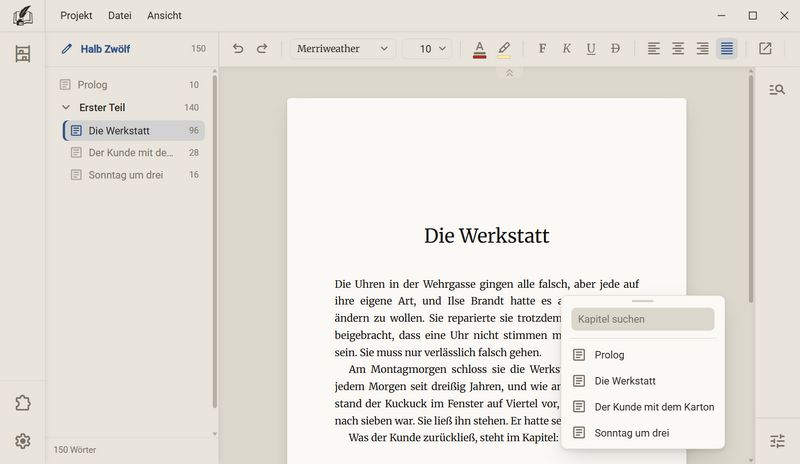 Die Liste zum Verweis mit dem Suchfeld Kapitel suchen und den Kapiteln des Buchs