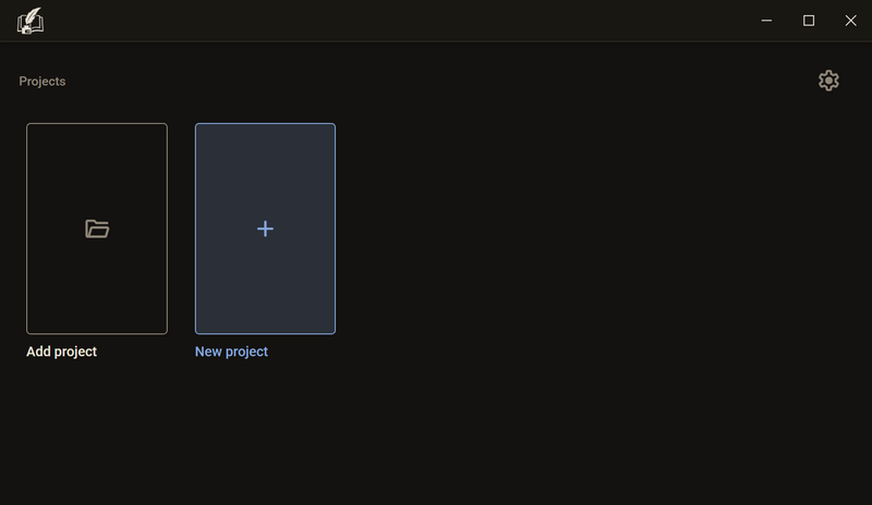 The empty window Projects, dark mode