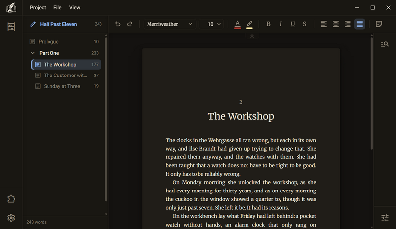 The manuscript, dark color scheme