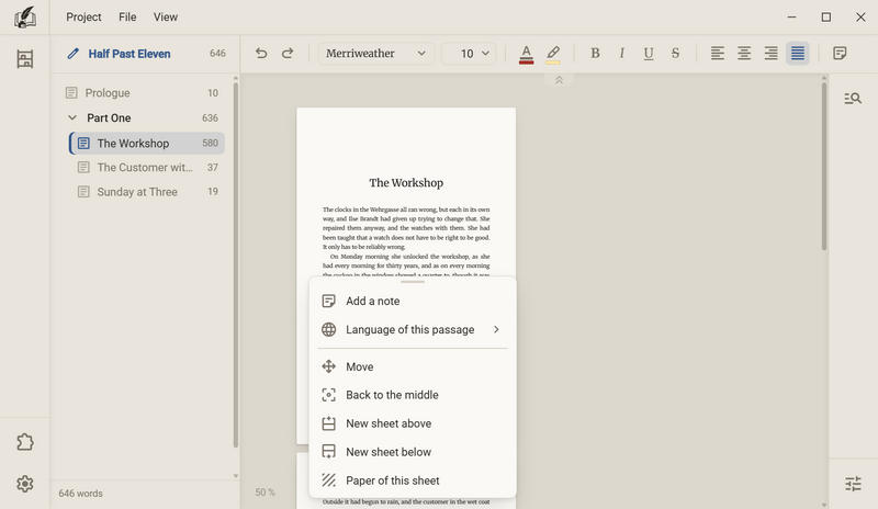The sheet far to the left on the desk, the menu additionally with the entry Back to the middle